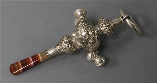 A late Victorian silver childs rattle by Crisford & Norris, 17cm.